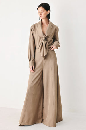 MOCHA MOMENT PINSTRIPE WIDE LEG PANTS