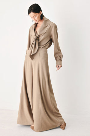 MOCHA MOMENT PINSTRIPE WIDE LEG PANTS