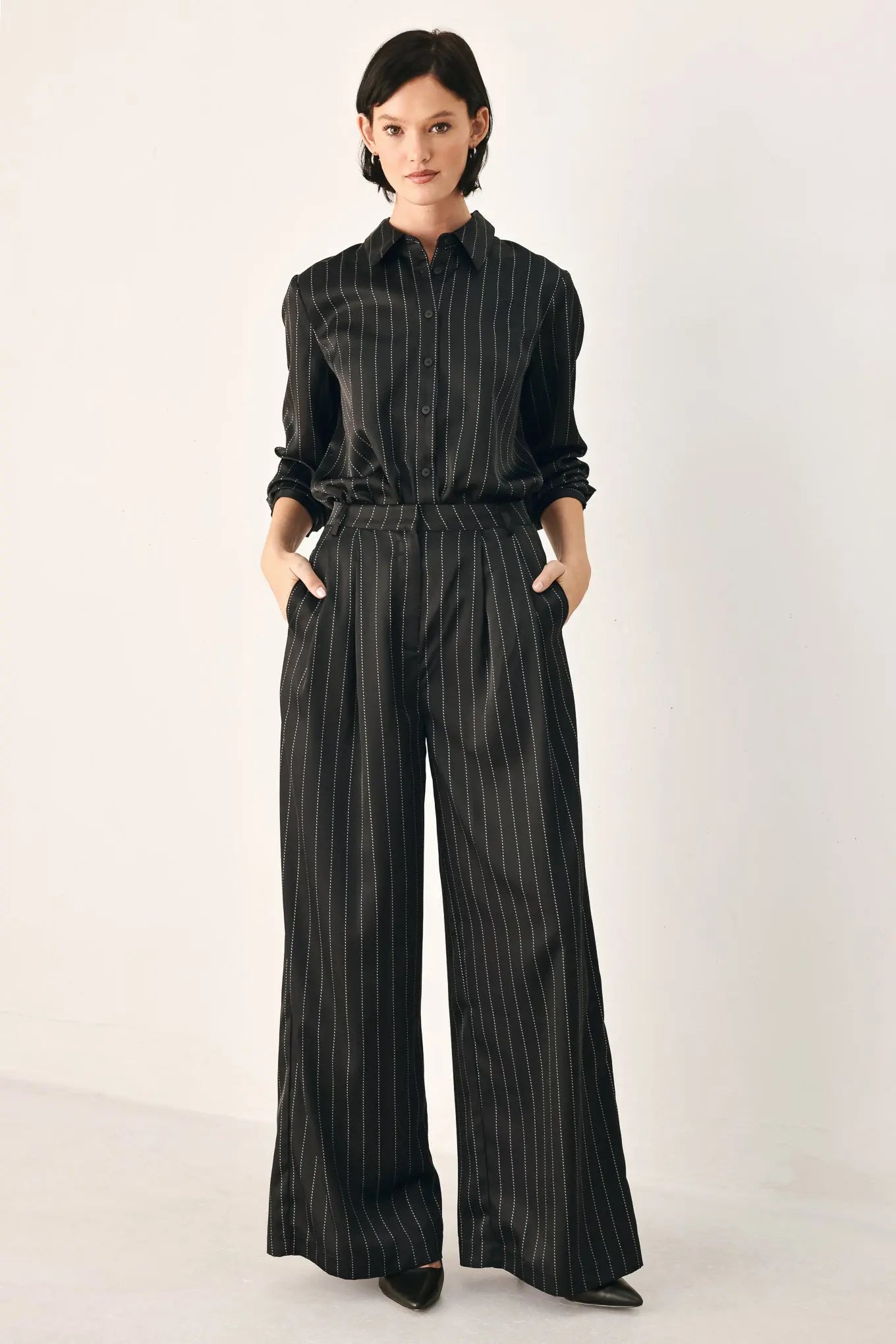CITY AFTER DARK STRIPED WIDE LEG PANTS