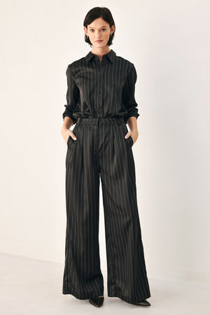 CITY AFTER DARK STRIPED WIDE LEG PANTS