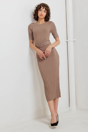 STRUCTURED CHIC SWEATER MIDI DRESS