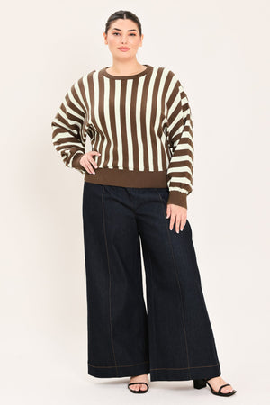 CAPPUCCINO VERTICAL STRIPE KNIT TOP