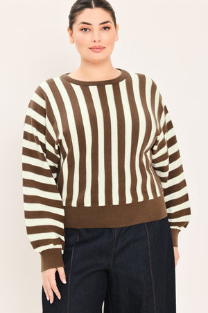 CAPPUCCINO VERTICAL STRIPE KNIT TOP