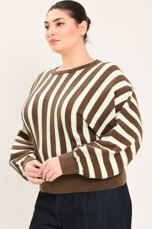 CAPPUCCINO VERTICAL STRIPE KNIT TOP