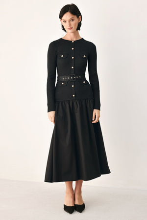 CITY AFTER DARK MIXED MEDIA MIDI DRESS