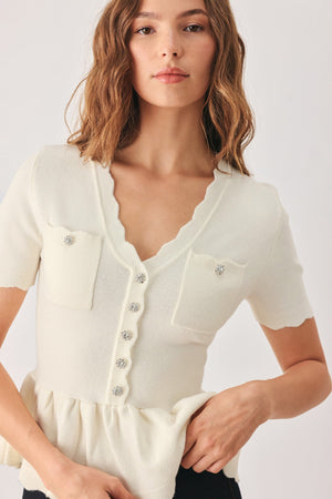FROSTED CREAM POCKET-DETAIL SWEATER TOP