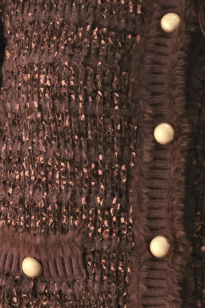 GEMSTONE GLOW BROWN JEWEL-BUTTON CROPPED CARDIGAN