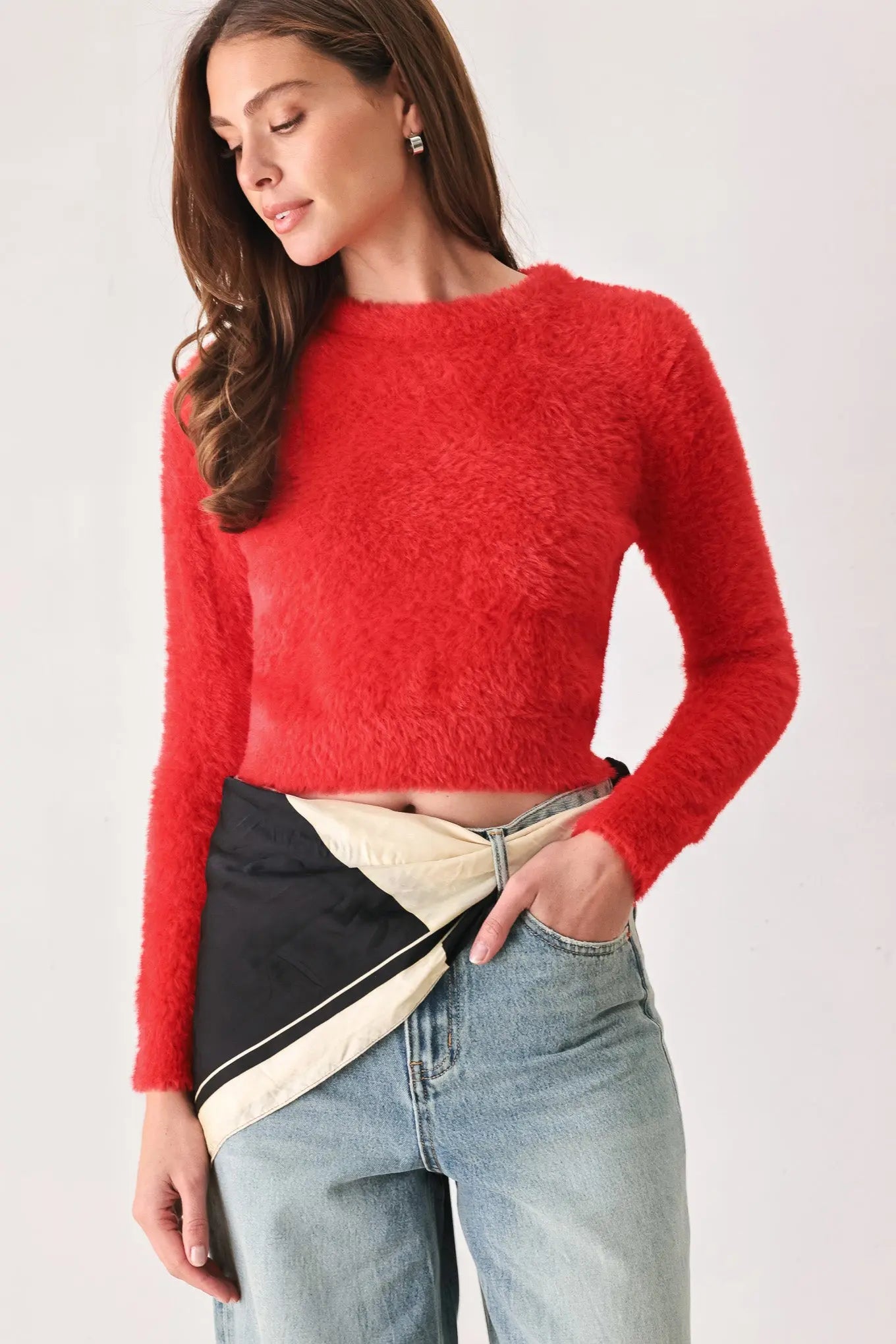 Color Pop Fuzzy Sweater Top in cobalt blue, product photograph