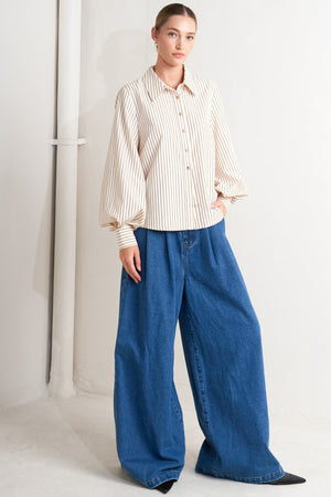 PINSTRIPE CHIC WOVEN TOP