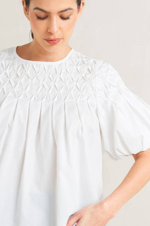 WHITE DREAM PUFF WOVEN TOP