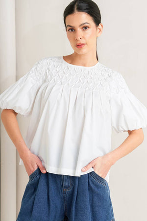 WHITE DREAM PUFF WOVEN TOP