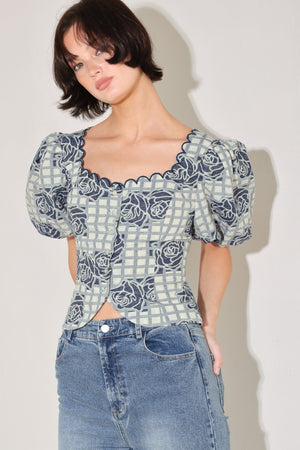 SWEET CHECK ROMANCE WOVEN JACQUARD TOP