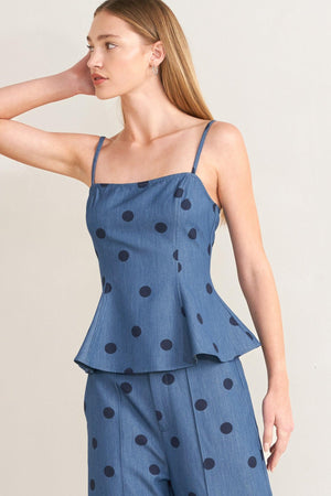 MIDNIGHT POLKA WOVEN TOP