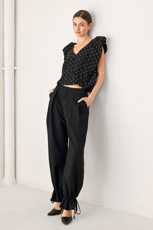 POLKA FLUTTER WOVEN TOP