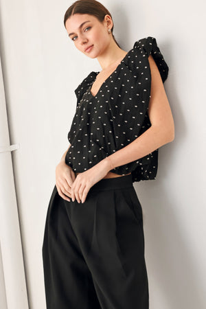 POLKA FLUTTER WOVEN TOP