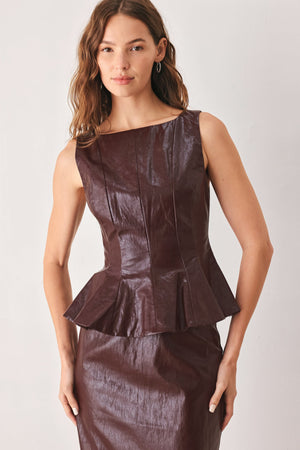 PORT WINE HIGH-RISE FAUX LEATHER TOP