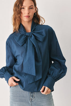 OCEAN INK BOW WOVEN TOP