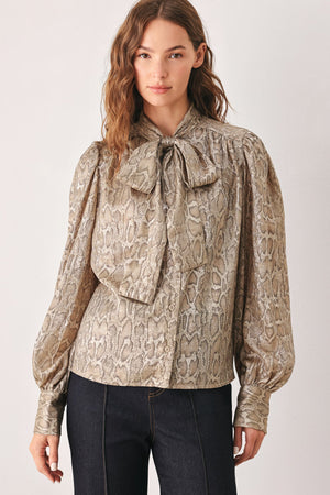 SERPENTINE TAUPE SNAKESKIN WOVEN TOP