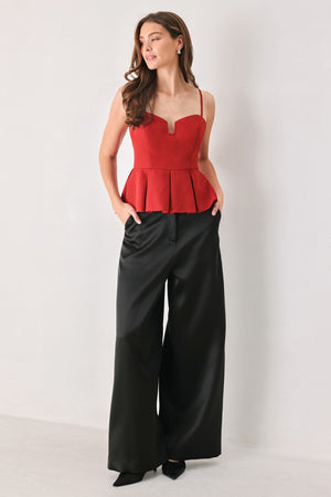 SCARLET SCULPT RED CUTOUT PEPLUM TOP