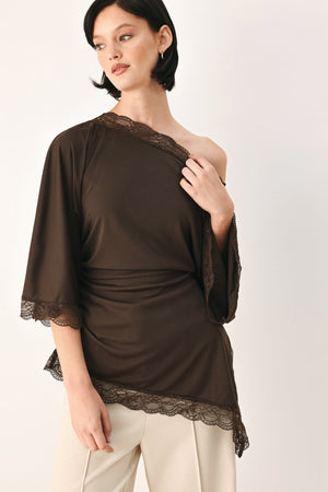AFTER HOURS LACE TRIM ASYMMETRICAL TOP
