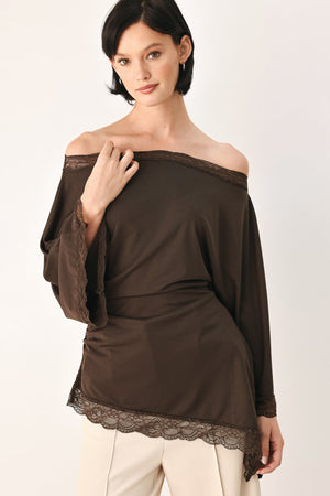 AFTER HOURS LACE TRIM ASYMMETRICAL TOP