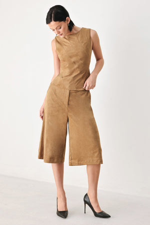 DESERT MOD CAMEL FAUX SUEDE SLEEVELESS TOP