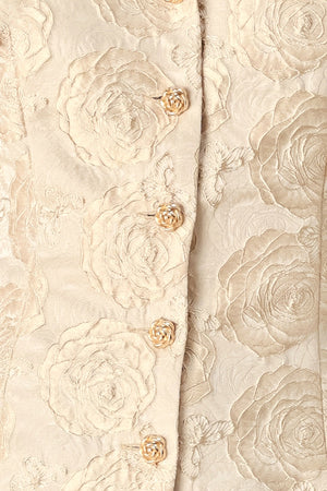 GOLDEN PORTRAIT GOLD TEXTURED PUFF-SLEEVE PEPLUM TOP