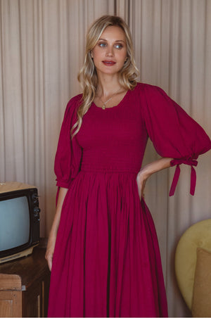 Freya Smocked Linen Midi Dress by ELF