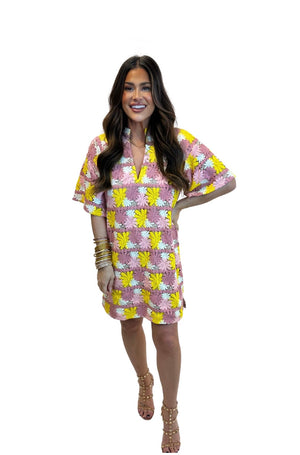 Lulu Short Sleeve Mini Caftan -Sunny Daze