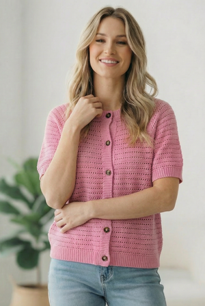 Simply Sweet Button Down Pink Sweater