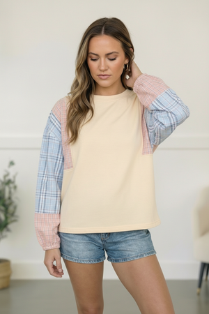 My Casual Cutie Oatmeal Patchwork Top