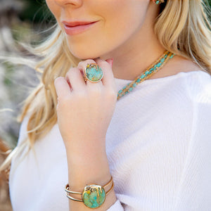 Honey Bee Blue Turquoise Golden Cuff Bracelet