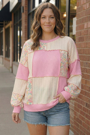Floral Fields Pink Ribbed Colorblock