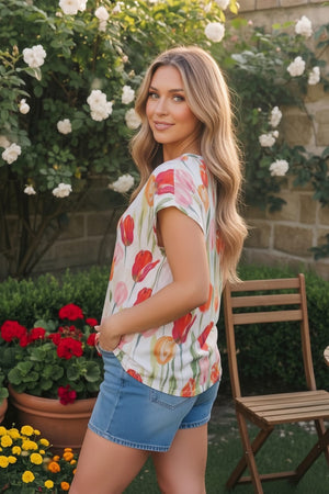 Tulip Garden Floral Print Top