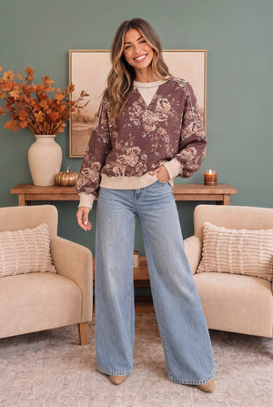 Antique Bouquet Sweatshirt in Mocha