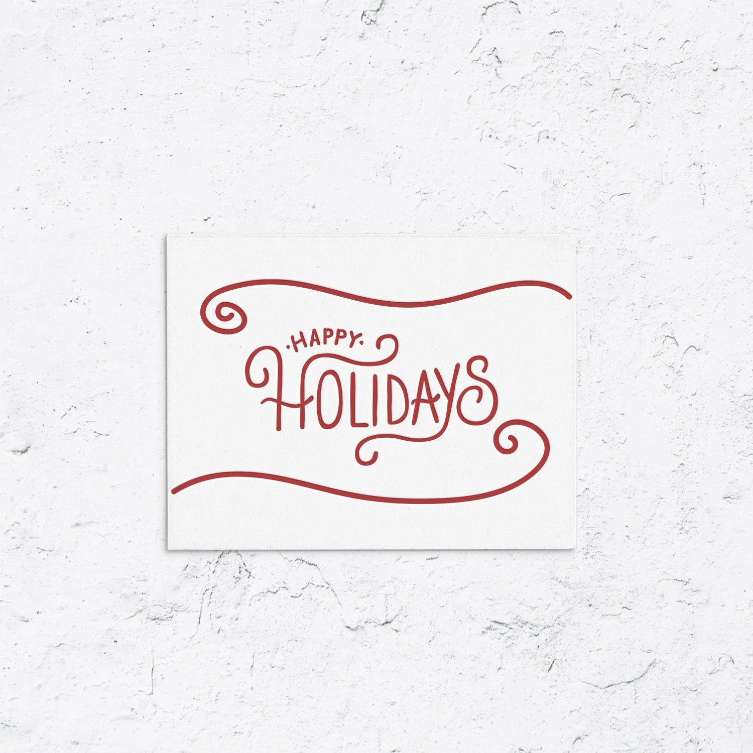 Happy Holidays Swirl Letterpress Box Set of 10