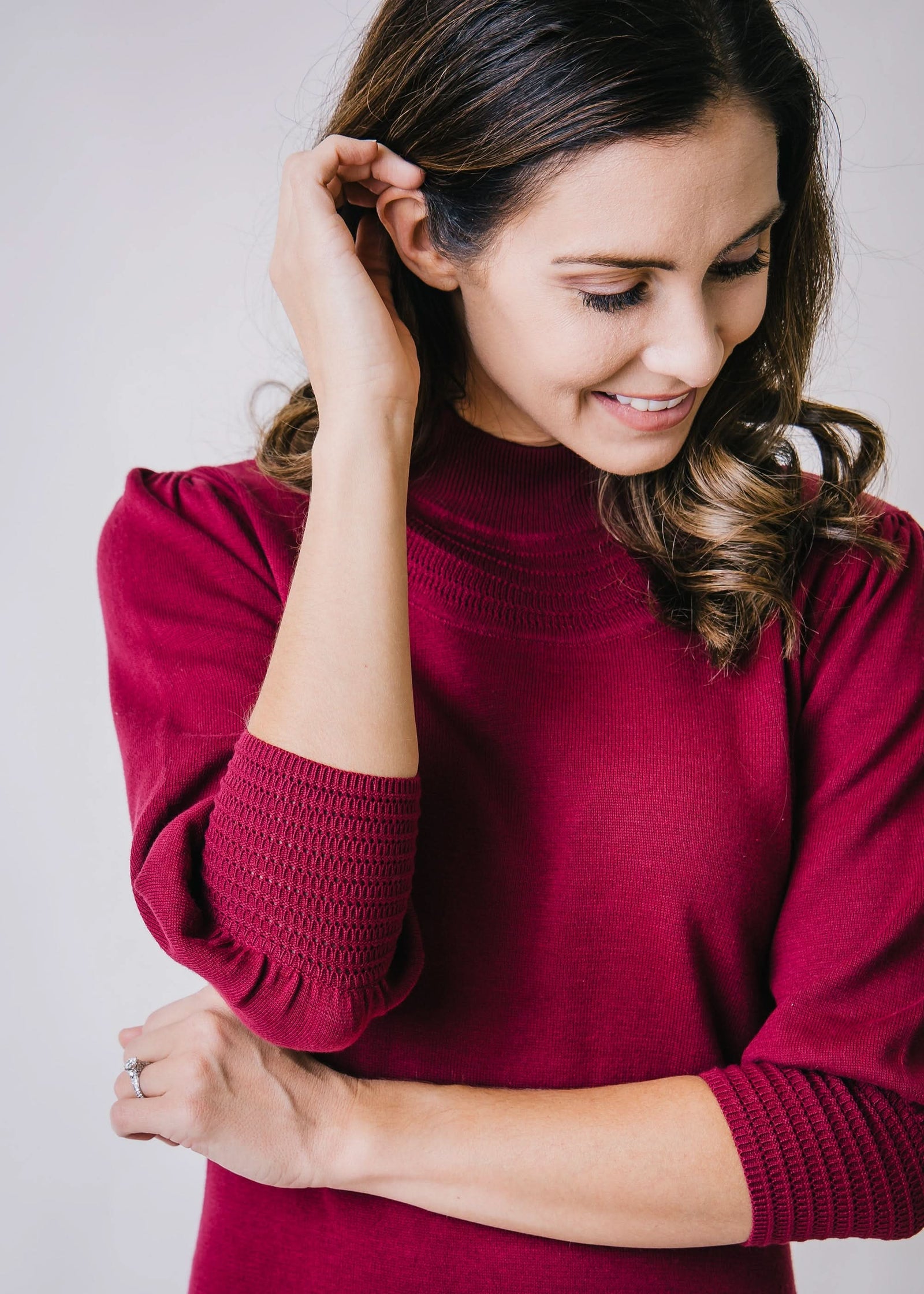 Mock Neck Puff Sleeve Sweater Dress