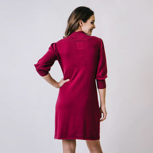 Mock Neck Puff Sleeve Sweater Dress