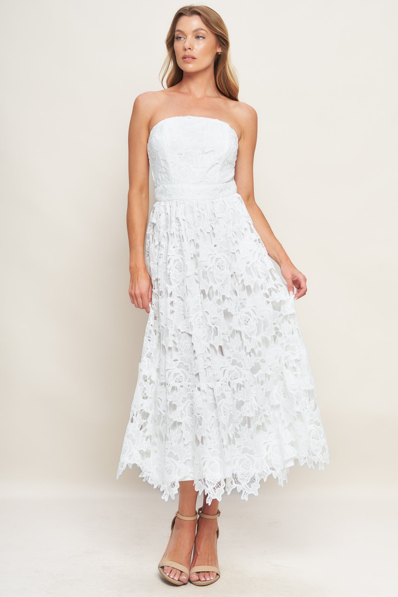 Carefree Nights Lace Off White Midi Dress - Flying Tomato Off White / L