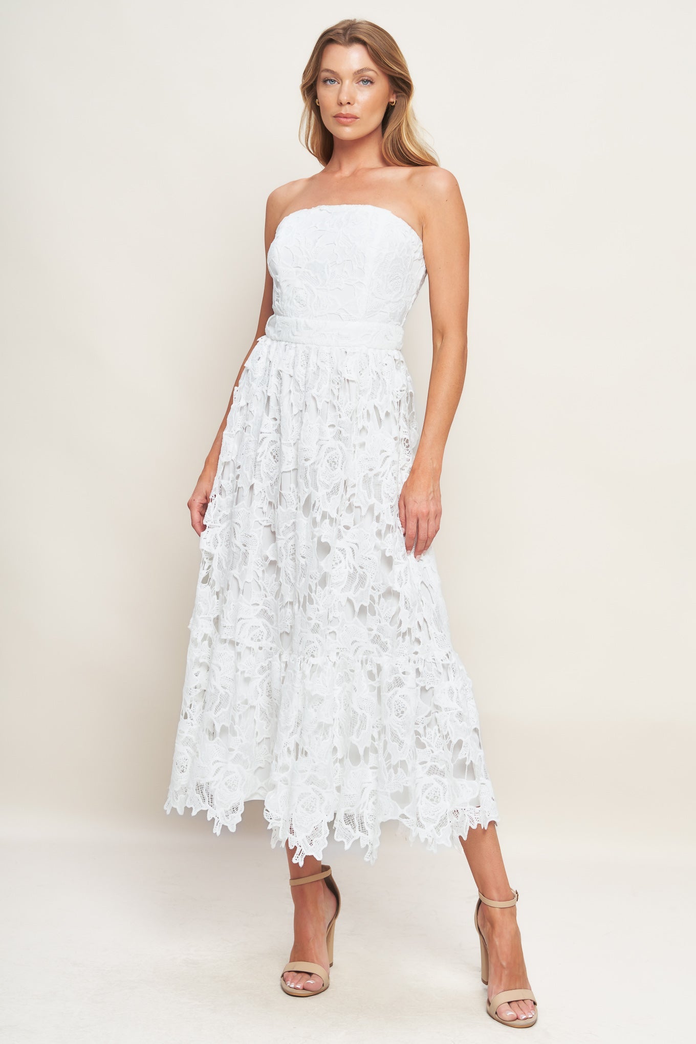 Carefree Nights Lace Off White Midi Dress - Off White / L Carefree Nights Lace Off White Midi Dress - Off White / L