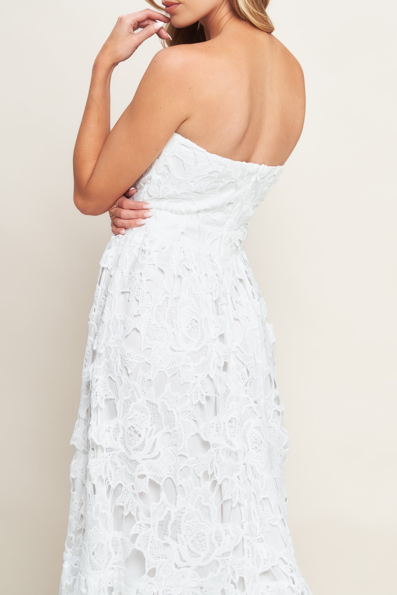 Carefree Nights Lace Off White Midi Dress - Off White / L Carefree Nights Lace Off White Midi Dress - Off White / L