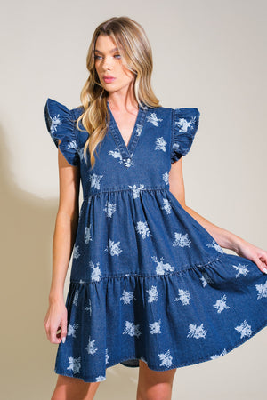 Romantically Entangled Denim Mini Dress