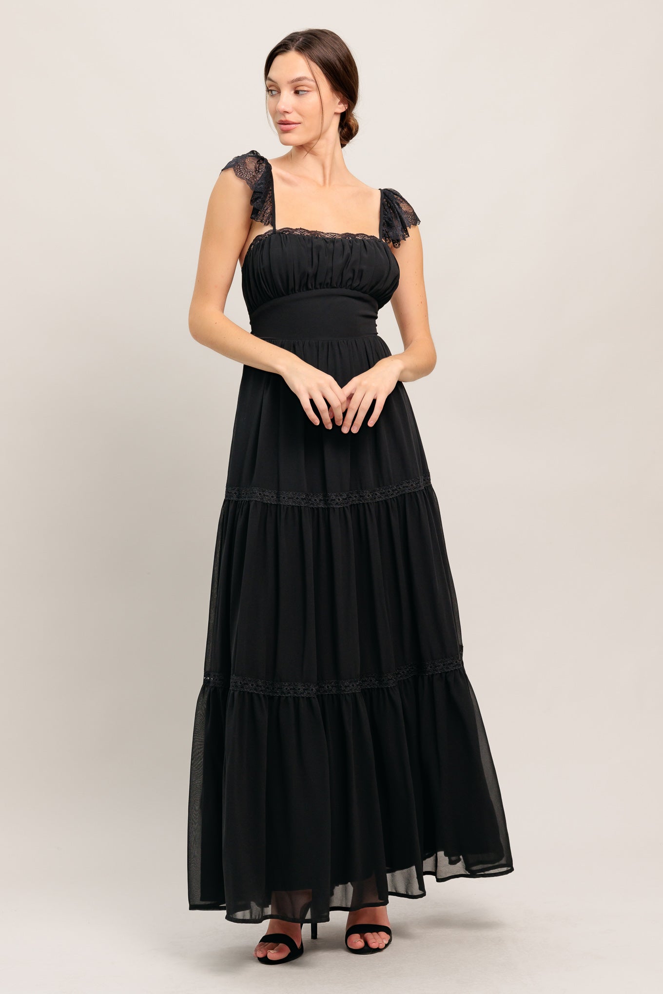 black woven maxi dress FORGOTTEN ROMANCE WOVEN MAXI DRESS Black / L