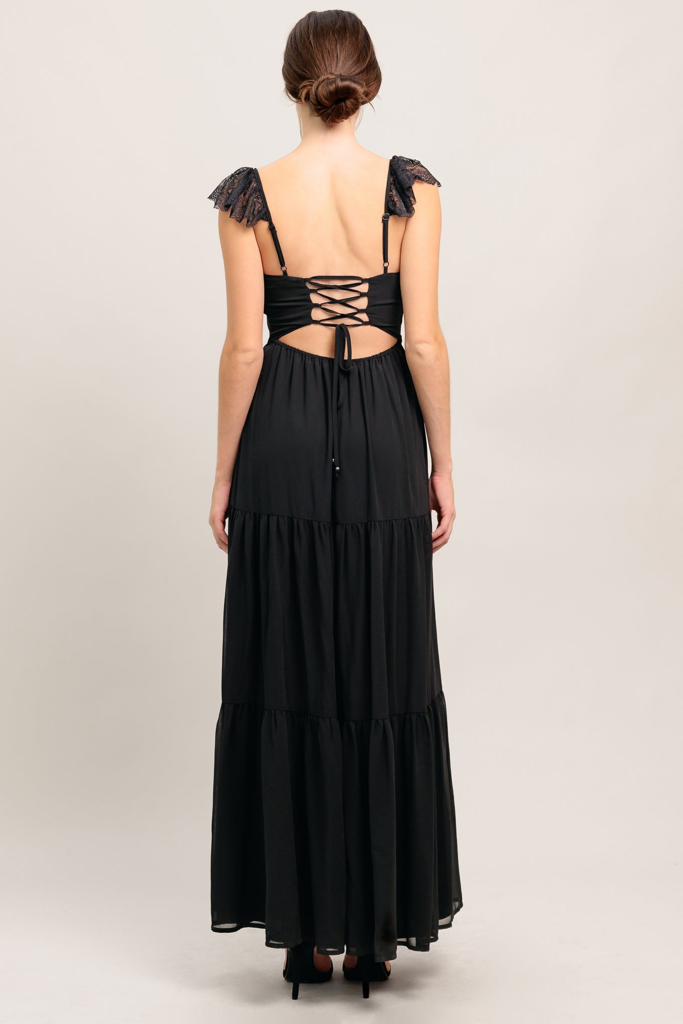 black woven maxi dress FORGOTTEN ROMANCE WOVEN MAXI DRESS Black / L