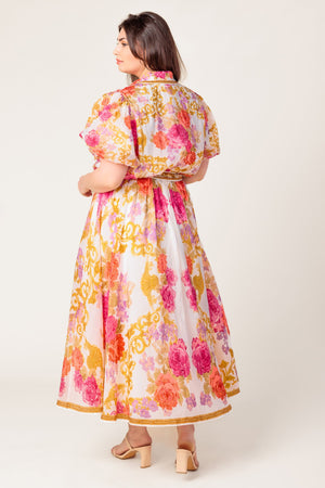 GARDEN TAPESTRY IVORY FLORAL WOVEN MIDI DRESS