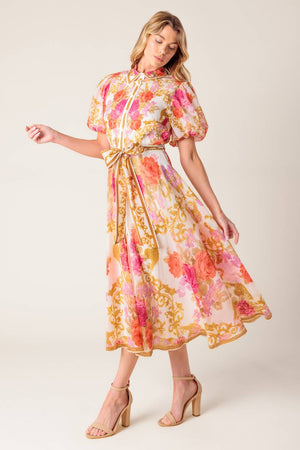 GARDEN TAPESTRY IVORY FLORAL WOVEN MIDI DRESS