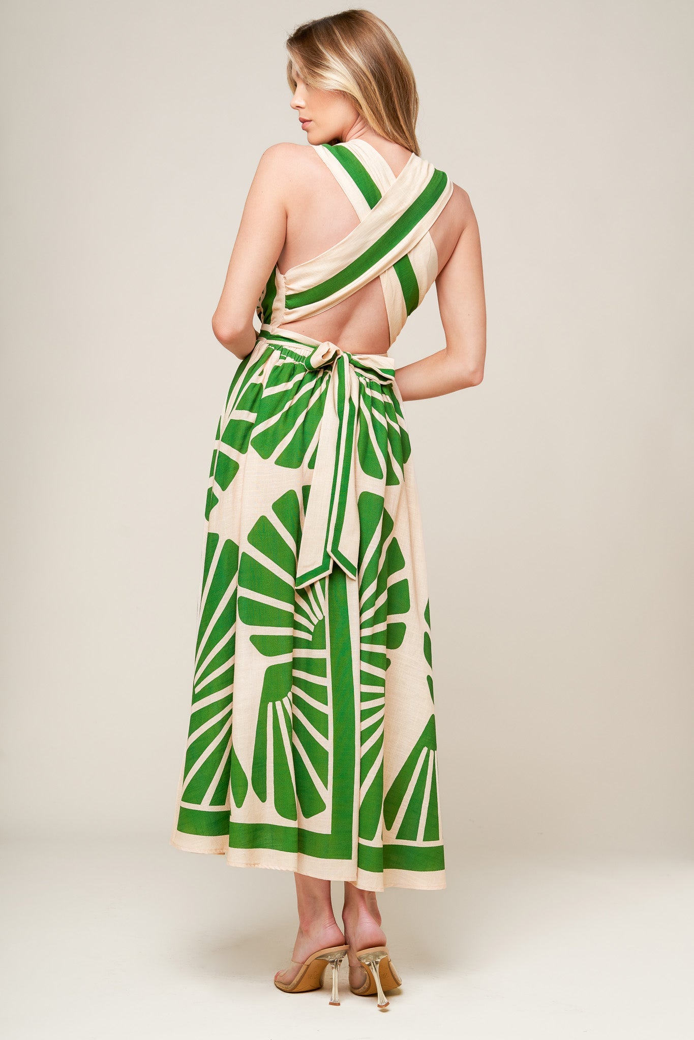 SWEPT ME OFF MY FEET GREEN WOVEN MIDI DRESS