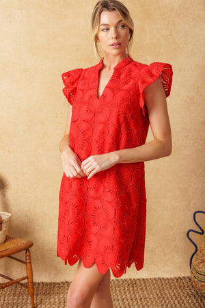 FLEETING WHISPERS LACE WOVEN MINI DRESS