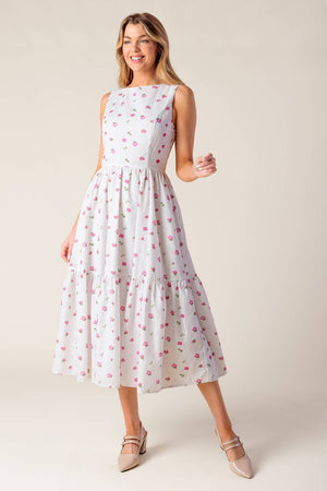 THENA GARDEN PARTY WOVEN EYELET MIDI DRESS