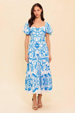 A WORK OF ART BLUE WOVEN MIDI DRESS